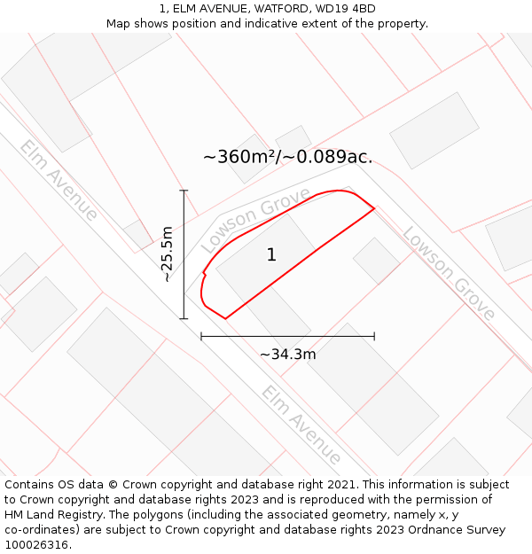 1, ELM AVENUE, WATFORD, WD19 4BD: Plot and title map