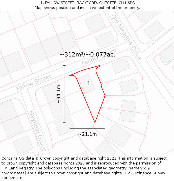 1, FALLOW STREET, BACKFORD, CHESTER, CH1 6PS: Plot and title map