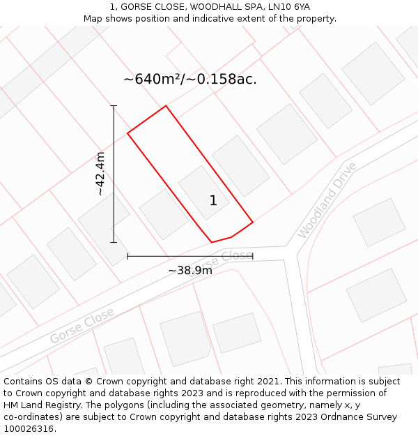 1, GORSE CLOSE, WOODHALL SPA, LN10 6YA: Plot and title map