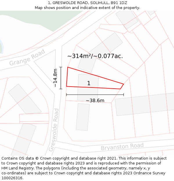 1, GRESWOLDE ROAD, SOLIHULL, B91 1DZ: Plot and title map