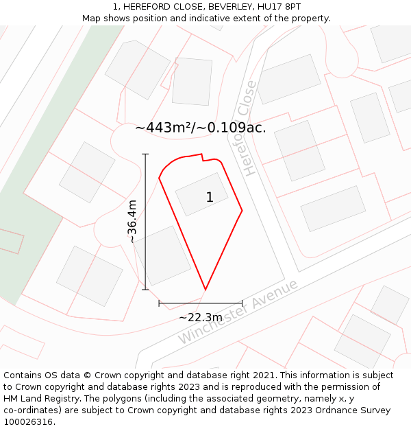 1, HEREFORD CLOSE, BEVERLEY, HU17 8PT: Plot and title map