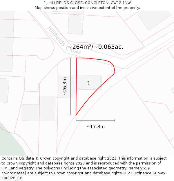 1, HILLFIELDS CLOSE, CONGLETON, CW12 1NW: Plot and title map