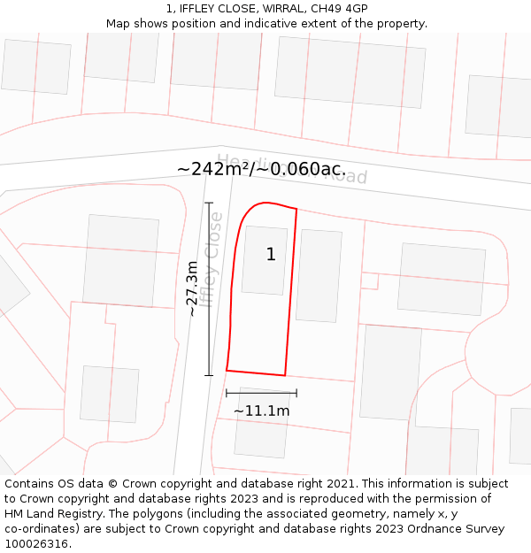 1, IFFLEY CLOSE, WIRRAL, CH49 4GP: Plot and title map