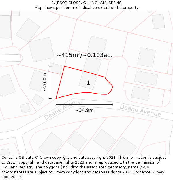 1, JESOP CLOSE, GILLINGHAM, SP8 4SJ: Plot and title map