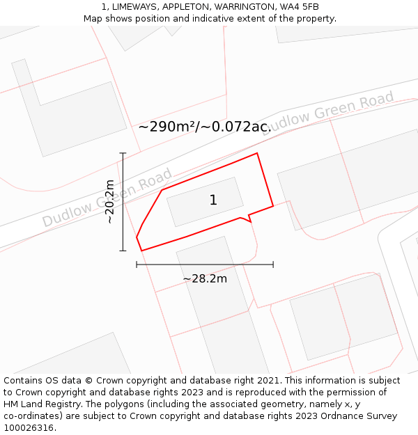 1, LIMEWAYS, APPLETON, WARRINGTON, WA4 5FB: Plot and title map