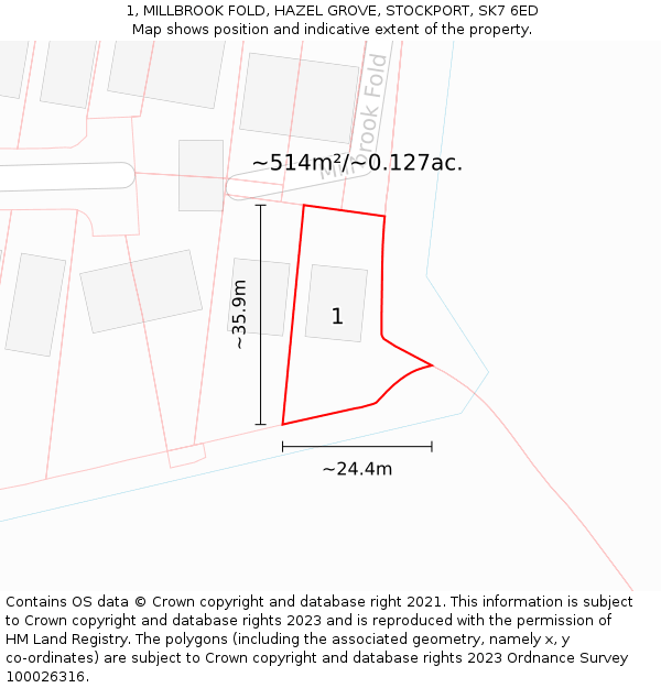 1, MILLBROOK FOLD, HAZEL GROVE, STOCKPORT, SK7 6ED: Plot and title map