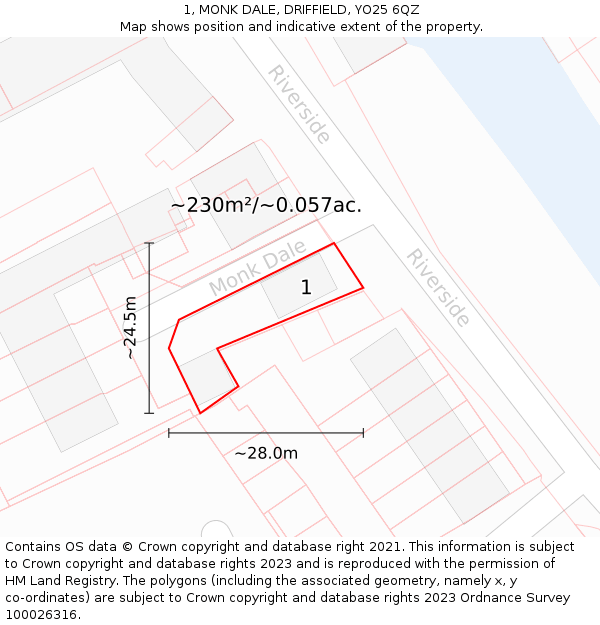 1, MONK DALE, DRIFFIELD, YO25 6QZ: Plot and title map