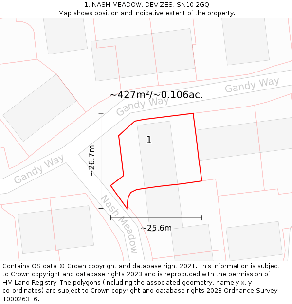 1, NASH MEADOW, DEVIZES, SN10 2GQ: Plot and title map