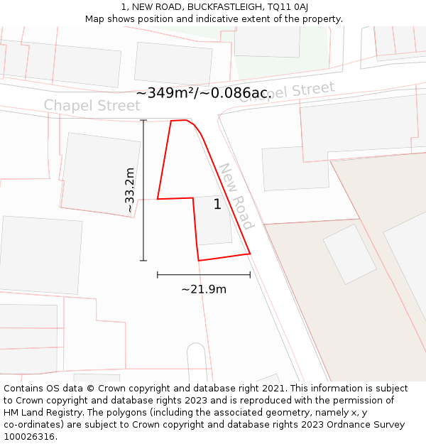 1, NEW ROAD, BUCKFASTLEIGH, TQ11 0AJ: Plot and title map
