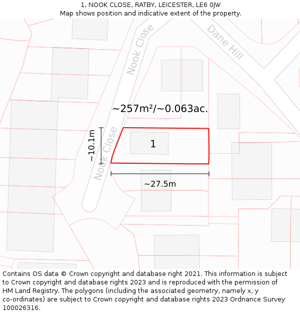 1, NOOK CLOSE, RATBY, LEICESTER, LE6 0JW: Plot and title map