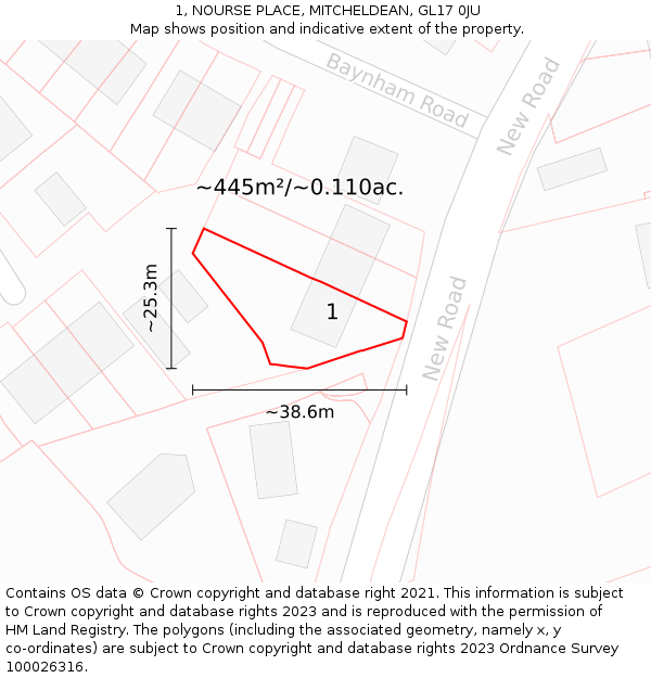 1, NOURSE PLACE, MITCHELDEAN, GL17 0JU: Plot and title map