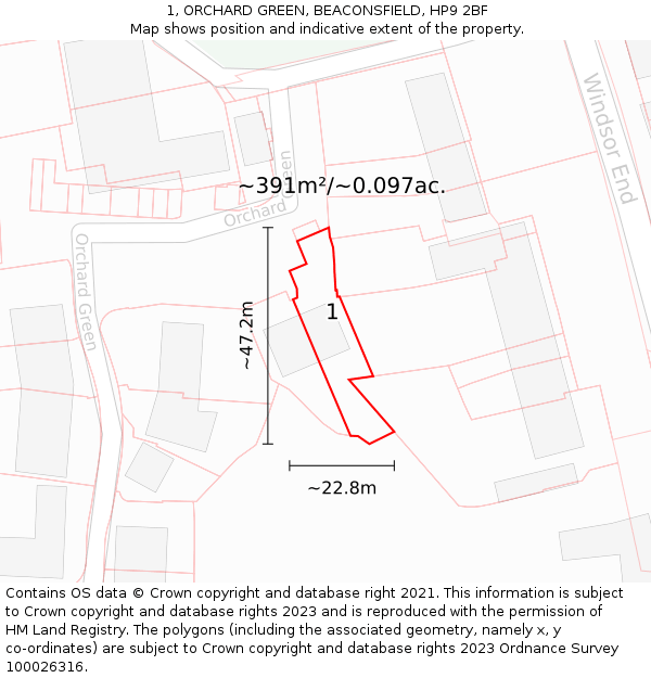 1, ORCHARD GREEN, BEACONSFIELD, HP9 2BF: Plot and title map