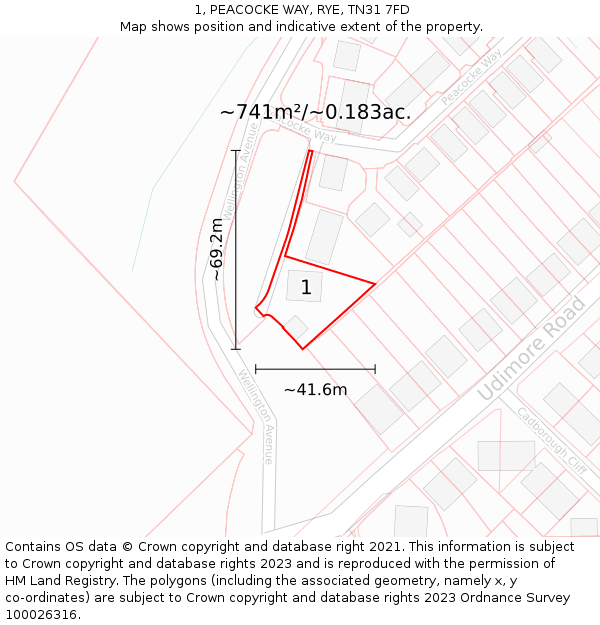 1, PEACOCKE WAY, RYE, TN31 7FD: Plot and title map