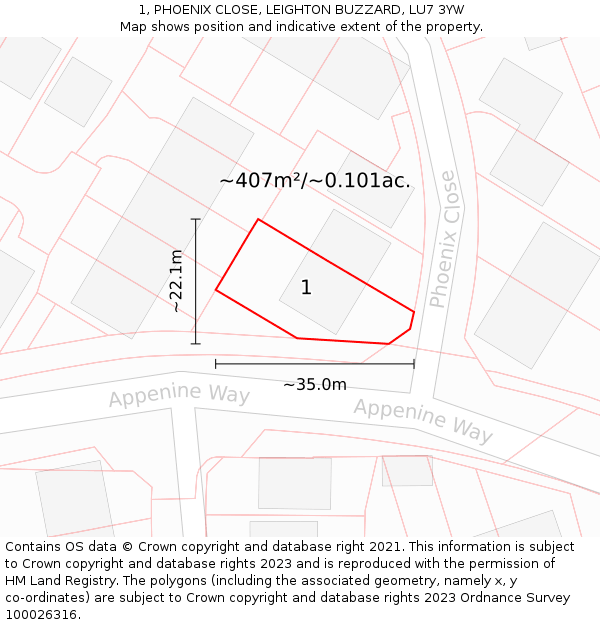 1, PHOENIX CLOSE, LEIGHTON BUZZARD, LU7 3YW: Plot and title map