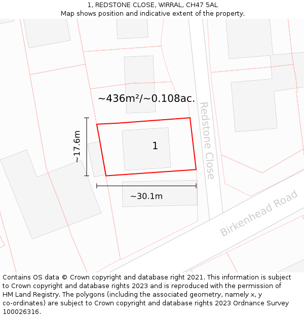 1, REDSTONE CLOSE, WIRRAL, CH47 5AL: Plot and title map