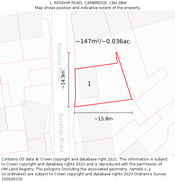 1, ROSEHIP ROAD, CAMBRIDGE, CB4 2BW: Plot and title map