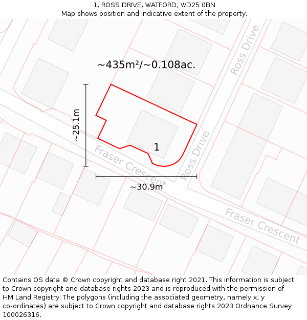 1, ROSS DRIVE, WATFORD, WD25 0BN: Plot and title map