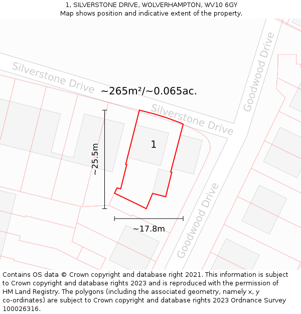 1, SILVERSTONE DRIVE, WOLVERHAMPTON, WV10 6GY: Plot and title map