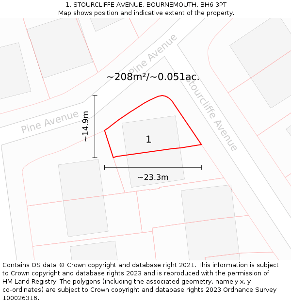 1, STOURCLIFFE AVENUE, BOURNEMOUTH, BH6 3PT: Plot and title map