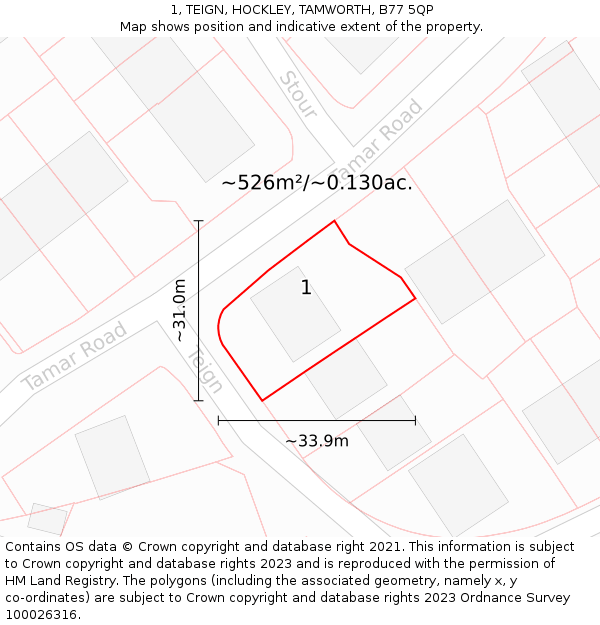 1, TEIGN, HOCKLEY, TAMWORTH, B77 5QP: Plot and title map