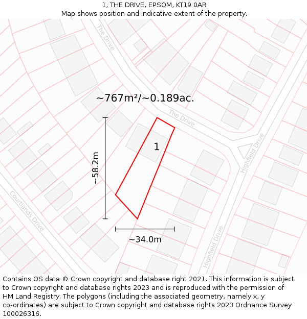 1, THE DRIVE, EPSOM, KT19 0AR: Plot and title map