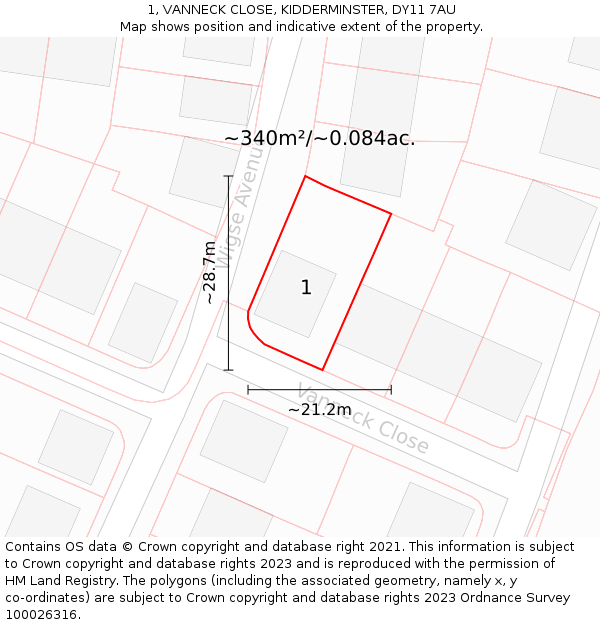 1, VANNECK CLOSE, KIDDERMINSTER, DY11 7AU: Plot and title map
