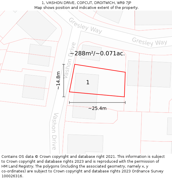 1, VASHON DRIVE, COPCUT, DROITWICH, WR9 7JP: Plot and title map