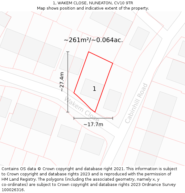 1, WAKEM CLOSE, NUNEATON, CV10 9TR: Plot and title map