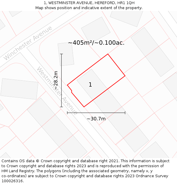 1, WESTMINSTER AVENUE, HEREFORD, HR1 1QH: Plot and title map