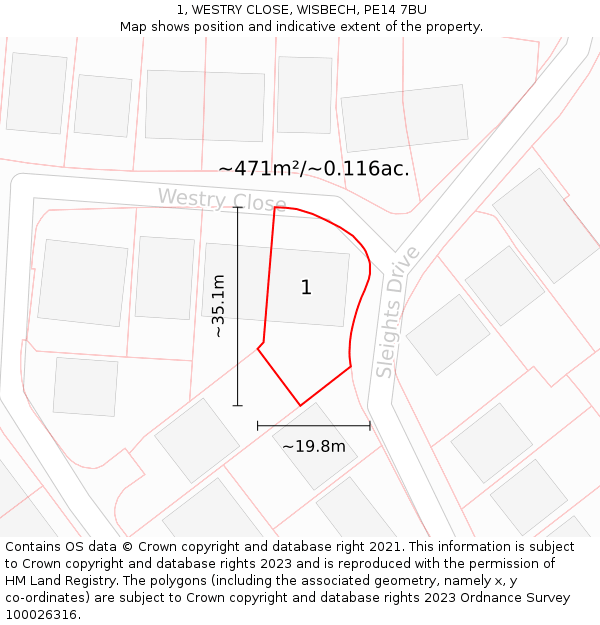 1, WESTRY CLOSE, WISBECH, PE14 7BU: Plot and title map