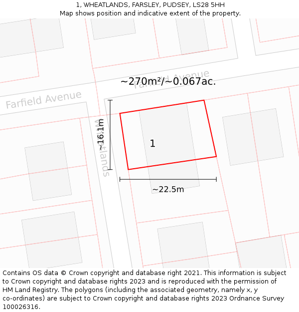 1, WHEATLANDS, FARSLEY, PUDSEY, LS28 5HH: Plot and title map
