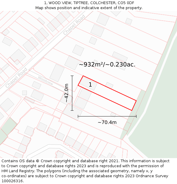 1, WOOD VIEW, TIPTREE, COLCHESTER, CO5 0DF: Plot and title map