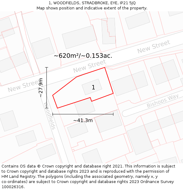 1, WOODFIELDS, STRADBROKE, EYE, IP21 5JQ: Plot and title map