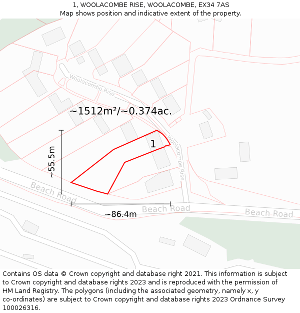 1, WOOLACOMBE RISE, WOOLACOMBE, EX34 7AS: Plot and title map