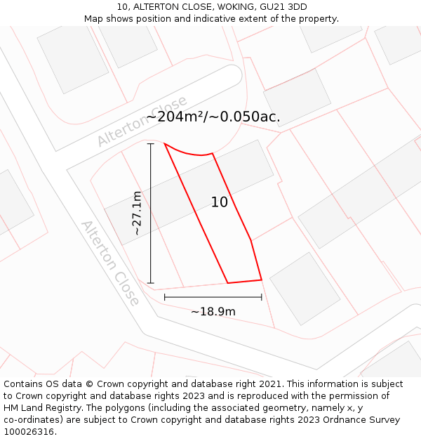 10, ALTERTON CLOSE, WOKING, GU21 3DD: Plot and title map