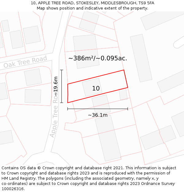 10, APPLE TREE ROAD, STOKESLEY, MIDDLESBROUGH, TS9 5FA: Plot and title map