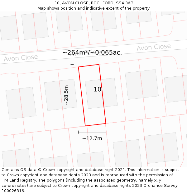 10, AVON CLOSE, ROCHFORD, SS4 3AB: Plot and title map