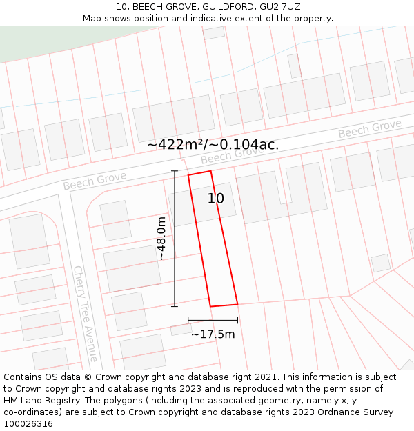 10, BEECH GROVE, GUILDFORD, GU2 7UZ: Plot and title map