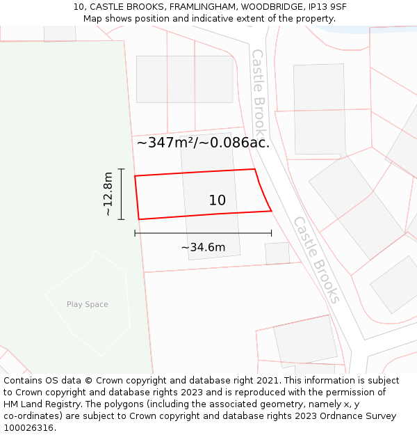 10, CASTLE BROOKS, FRAMLINGHAM, WOODBRIDGE, IP13 9SF: Plot and title map