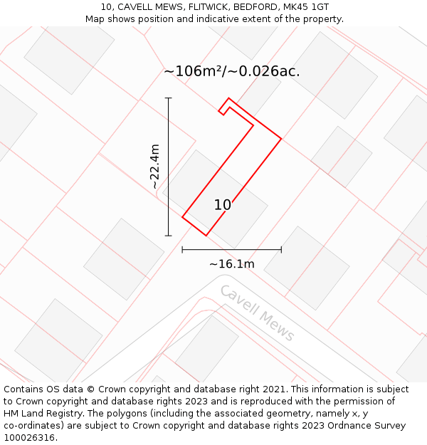 10, CAVELL MEWS, FLITWICK, BEDFORD, MK45 1GT: Plot and title map