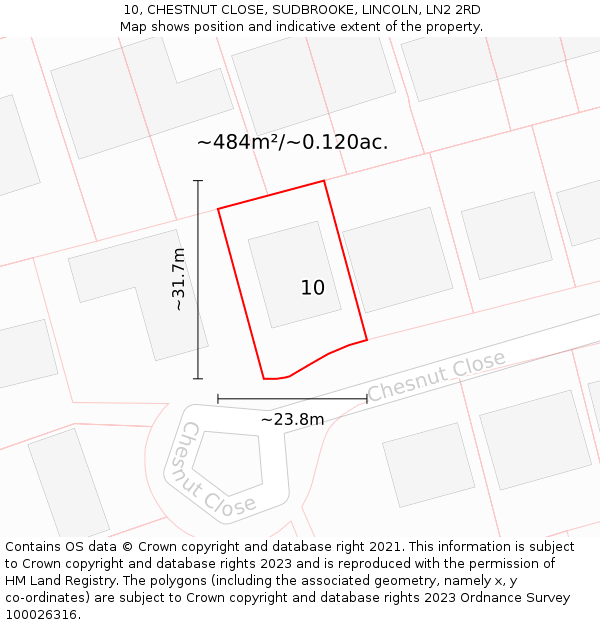 10, CHESTNUT CLOSE, SUDBROOKE, LINCOLN, LN2 2RD: Plot and title map