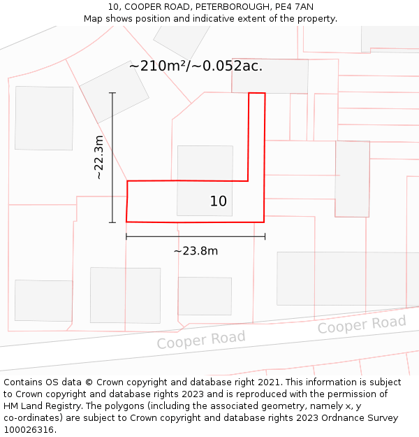 10, COOPER ROAD, PETERBOROUGH, PE4 7AN: Plot and title map