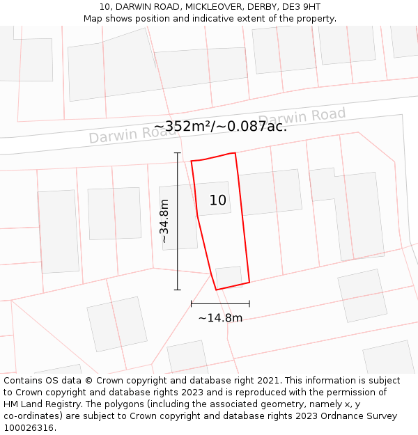 10, DARWIN ROAD, MICKLEOVER, DERBY, DE3 9HT: Plot and title map
