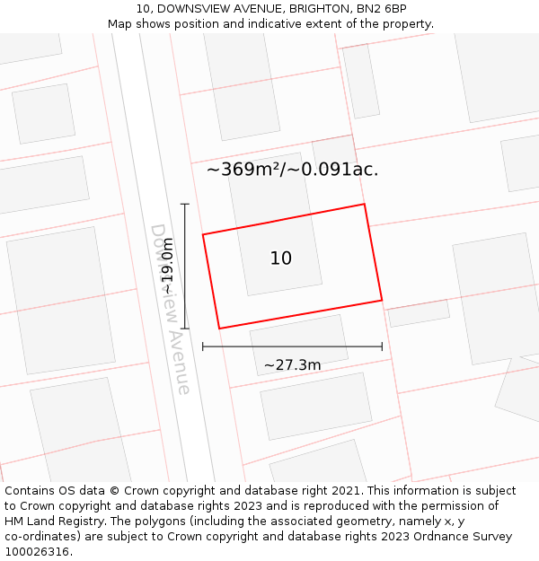 10, DOWNSVIEW AVENUE, BRIGHTON, BN2 6BP: Plot and title map