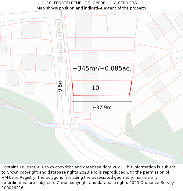 10, FFORDD PENRHOS, CAERPHILLY, CF83 2BA: Plot and title map