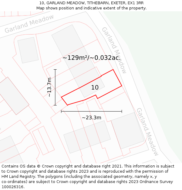 10, GARLAND MEADOW, TITHEBARN, EXETER, EX1 3RR: Plot and title map