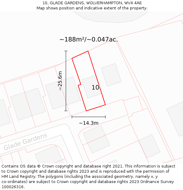 10, GLADE GARDENS, WOLVERHAMPTON, WV4 4AE: Plot and title map
