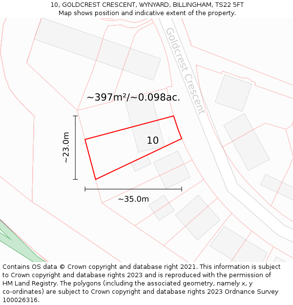 10, GOLDCREST CRESCENT, WYNYARD, BILLINGHAM, TS22 5FT: Plot and title map