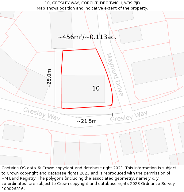10, GRESLEY WAY, COPCUT, DROITWICH, WR9 7JD: Plot and title map