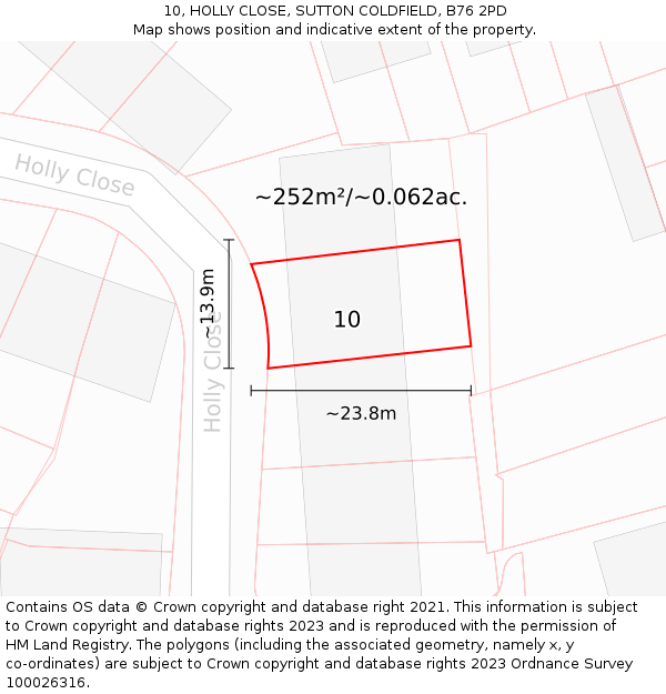 10, HOLLY CLOSE, SUTTON COLDFIELD, B76 2PD: Plot and title map